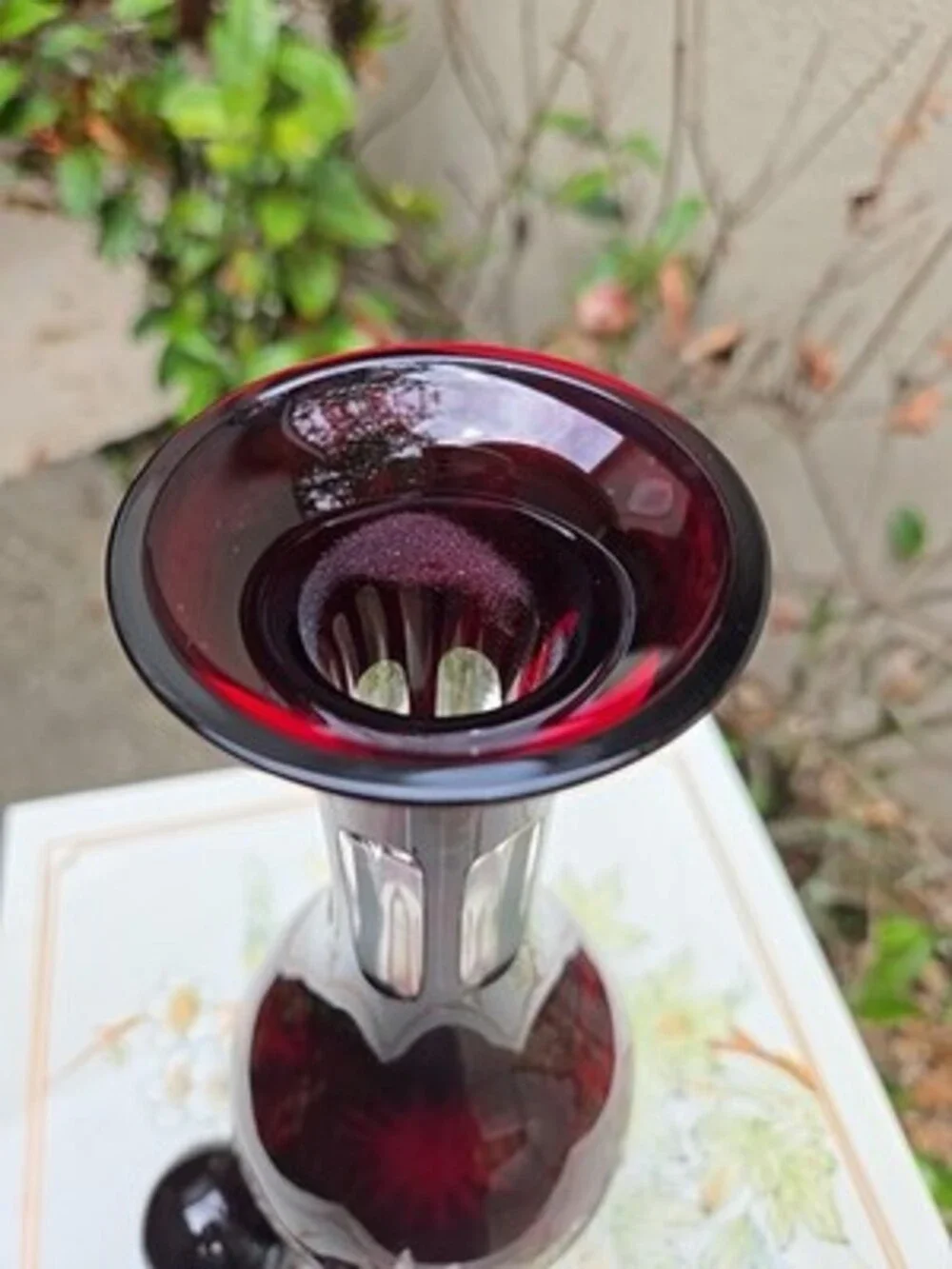 Decanter Red Ruby Bohemian Cut to Clear Glass With Stopper RARE Vintage